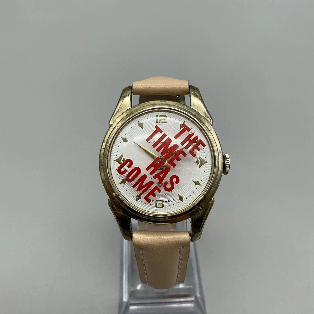 Vintage Winthrop Mens Watch 33mm Antimagnetic The Time Has Come Manual Wind